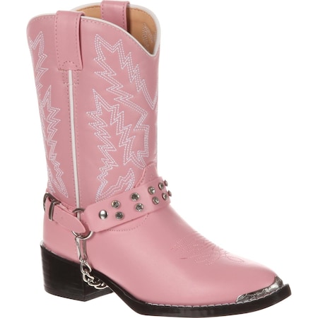 Durango Kids Western Boot, 10.5 D, Leather, 8 in H, Pink Bling BT568